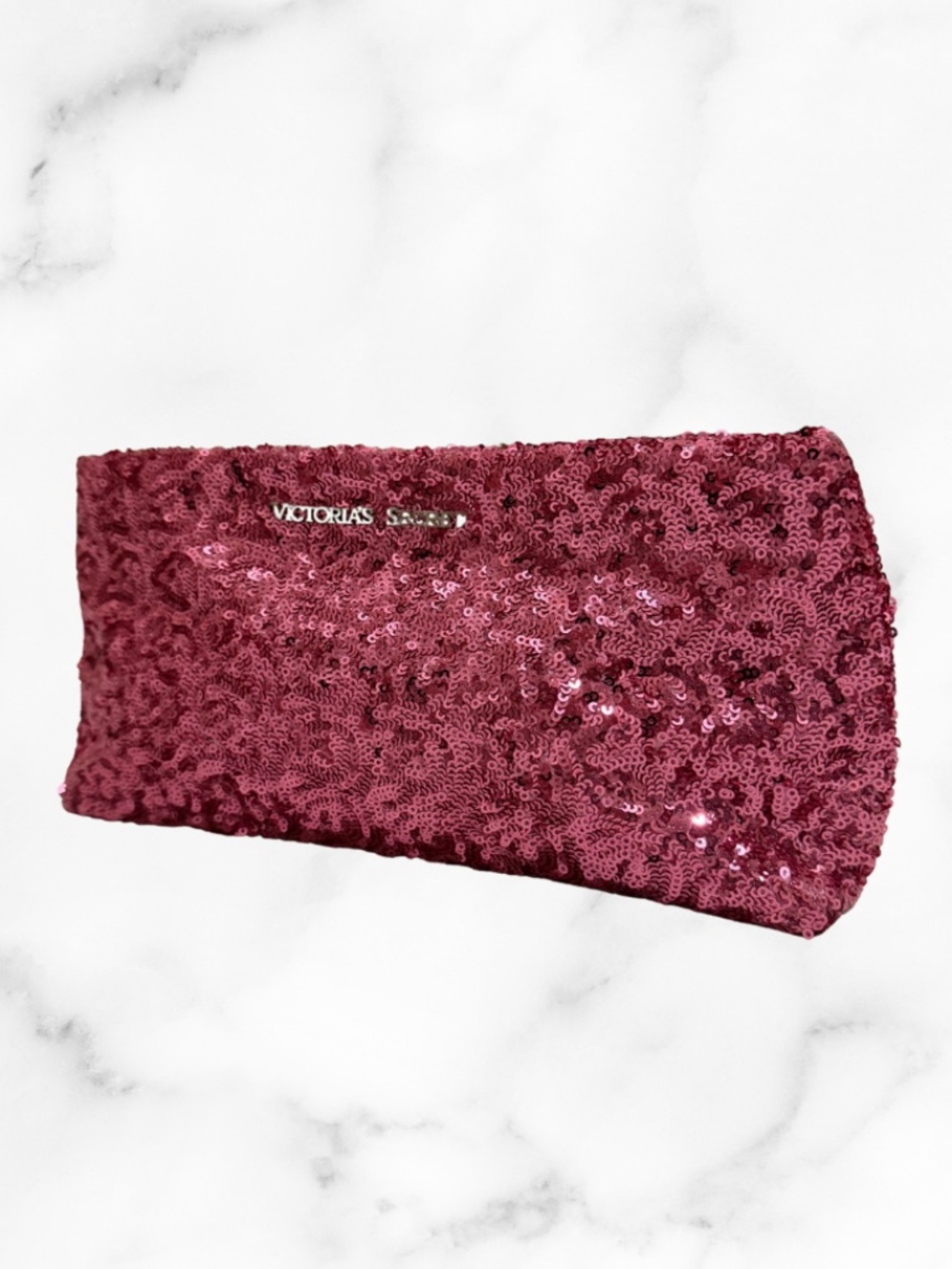 Women's Victoria Secret Pink Sparkly Clutch With Snap Button Closing